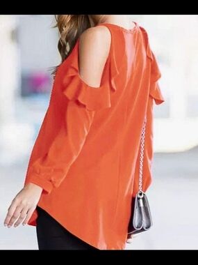 BNWT Chico's Bright Orange Cold-Shoulder Ruffle Sleeve Blouse